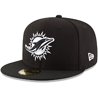 Miami Dolphins Black and White Basic New Era 59FIFTY Fitted Hat