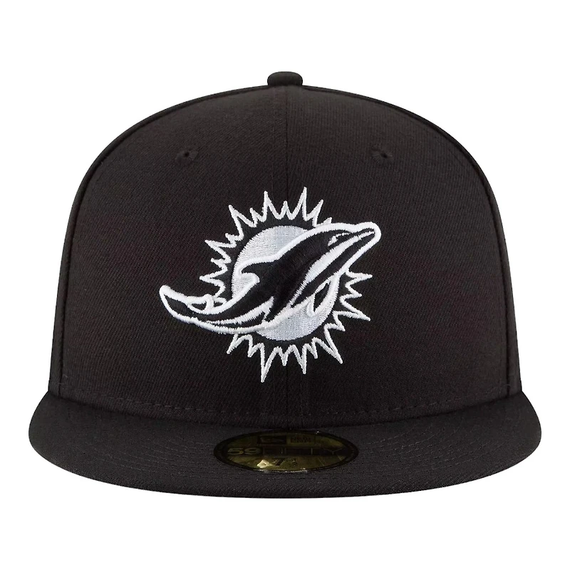 Miami Dolphins Black and White Basic New Era 59FIFTY Fitted Hat
