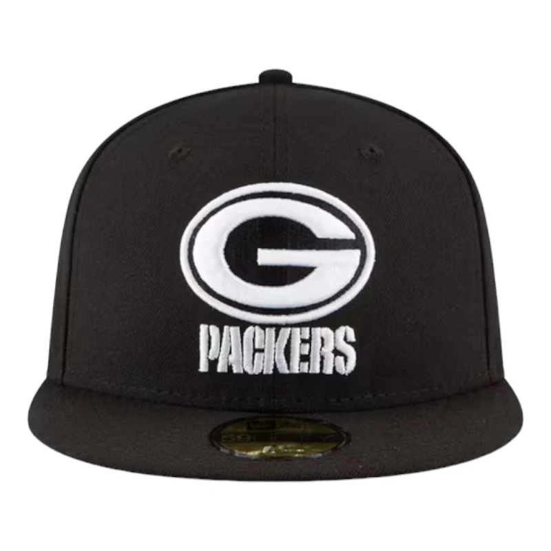 Green Bay Packers Black and White Basic New Era 59FIFTY Fitted Hat