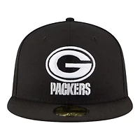 Green Bay Packers Black and White Basic New Era 59FIFTY Fitted Hat