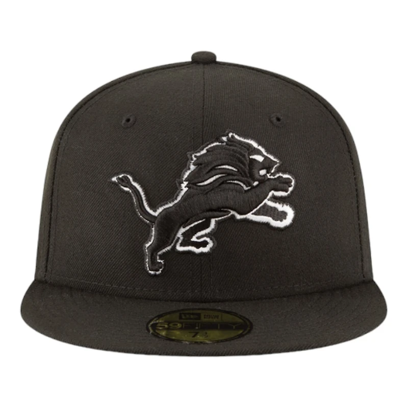 Detroit Lions Black and White Basic New Era 59FIFTY Fitted Hat