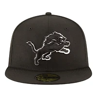 Detroit Lions Black and White Basic New Era 59FIFTY Fitted Hat