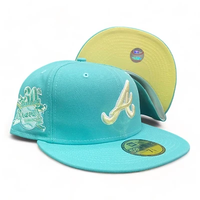 Atlanta Braves Spring Teal 30th Anniversary Patch Yellow UV New Era 59Fifty Fitted Hat