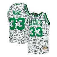 Boston Celtics Larry Bird Mitchell & Ness 1985-86 Swingman White Doodle Player Jersey