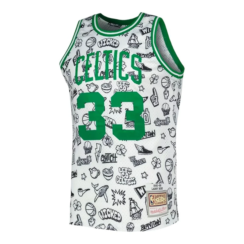 Boston Celtics Larry Bird Mitchell & Ness 1985-86 Swingman White Doodle Player Jersey