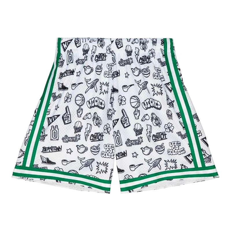 Boston Celtics White Mitchell & Ness 1985-86 Doodle Swingman Shorts