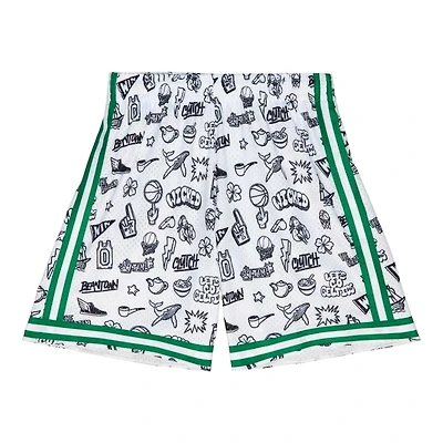 Boston Celtics White Mitchell & Ness 1985-86 Doodle Swingman Shorts