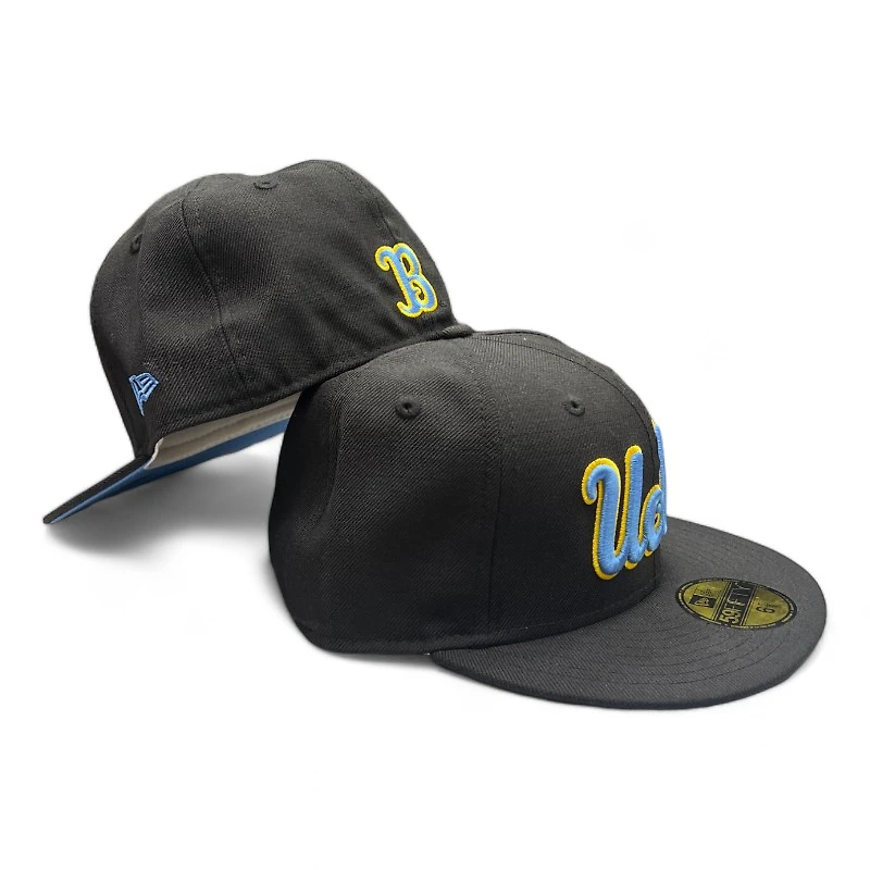 UCLA Bruins Black Cursive Logo Light Blue UV NCAA New Era 59FIFTY Fitted Hat