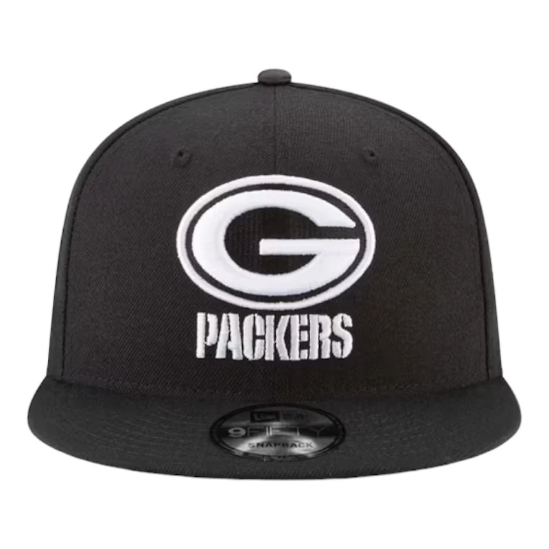 Green Bay Packers Black and White Basic New Era 9FIFTY Snapback Hat