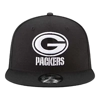 Green Bay Packers Black and White Basic New Era 9FIFTY Snapback Hat
