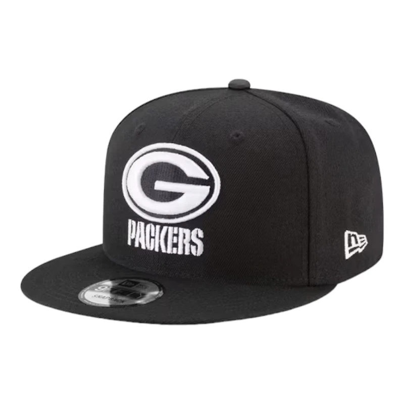 Green Bay Packers Black and White Basic New Era 9FIFTY Snapback Hat