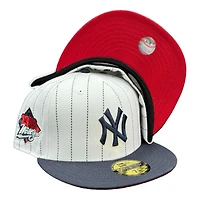 New York Yankees White Navy Pinstripe 1999 WS Patch Red UV Era 59Fifty Fitted Hat