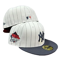 New York Yankees White Navy Pinstripe 1999 WS Patch Red UV Era 59Fifty Fitted Hat