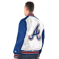 Atlanta Braves White Blue City Connect Starter Satin Varsity Full Snap Jacket