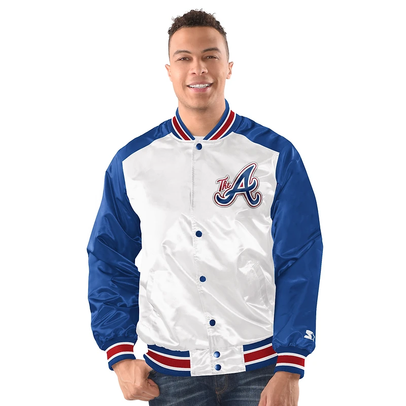 Atlanta Braves White Blue City Connect Starter Satin Varsity Full Snap Jacket