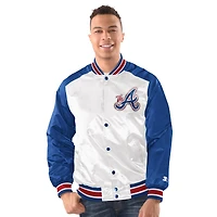 Atlanta Braves White Blue City Connect Starter Satin Varsity Full Snap Jacket