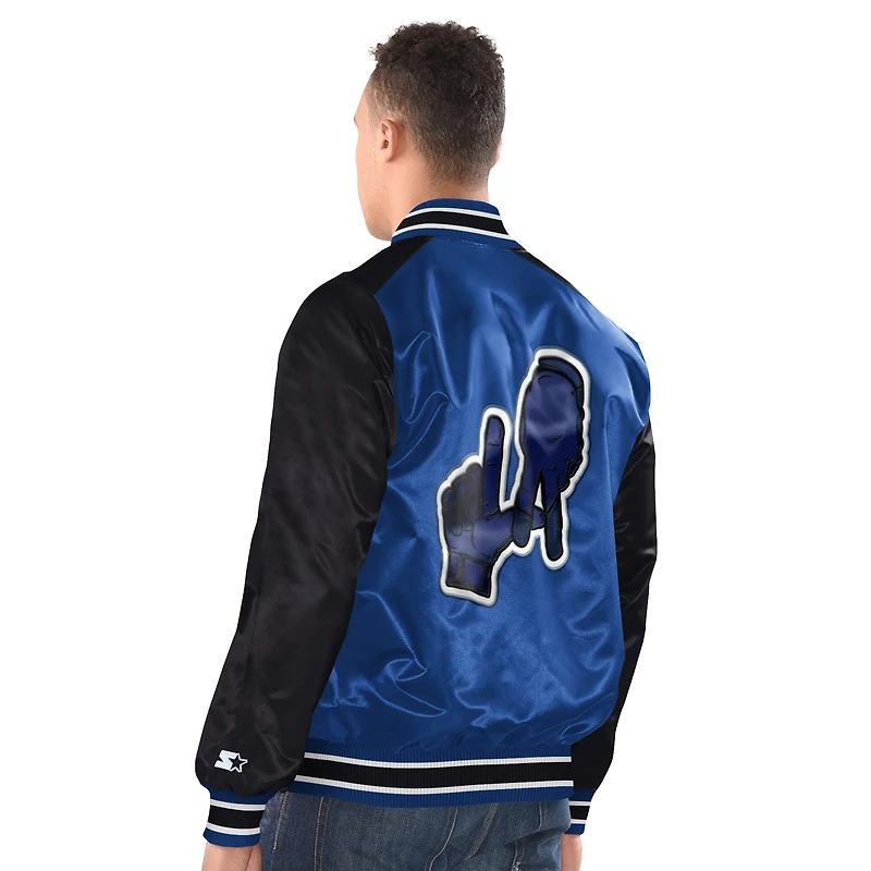 Los Angeles Dodgers Royal Blue Black City Connect Starter Satin Varsity Full Snap Jacket