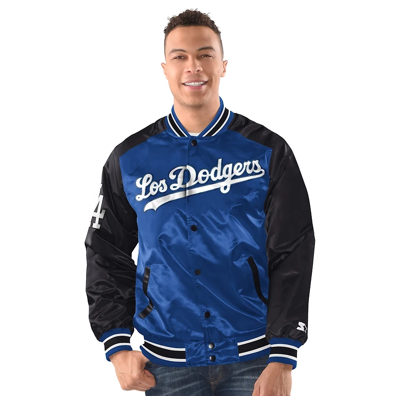 Los Angeles Dodgers Royal Blue Black City Connect Starter Satin Varsity Full Snap Jacket