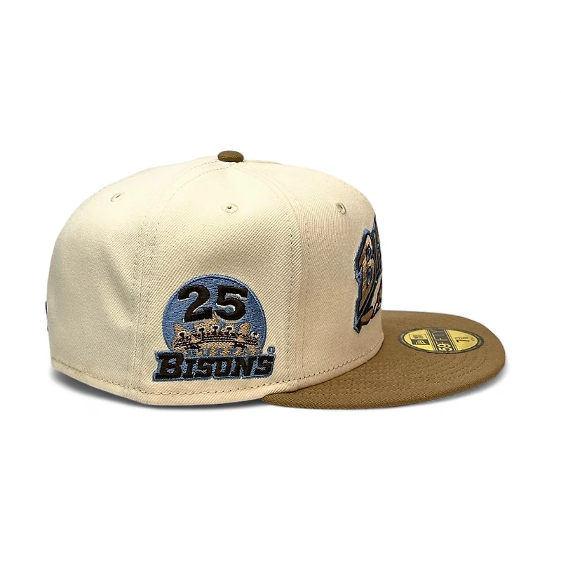 Buffalo Bisons Chrome Khaki Two Tone 25th Anni Patch Sky Blue UV New Era 59FIFTY Fitted Hat