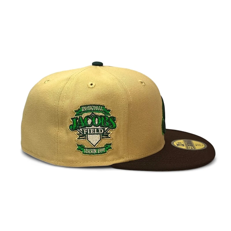 Cleveland Indians Vegas Gold Burnt Wood Two Tone Jacobs Field Patch Toasted Peanut UV New Era 59FIFTY Fitted Hat