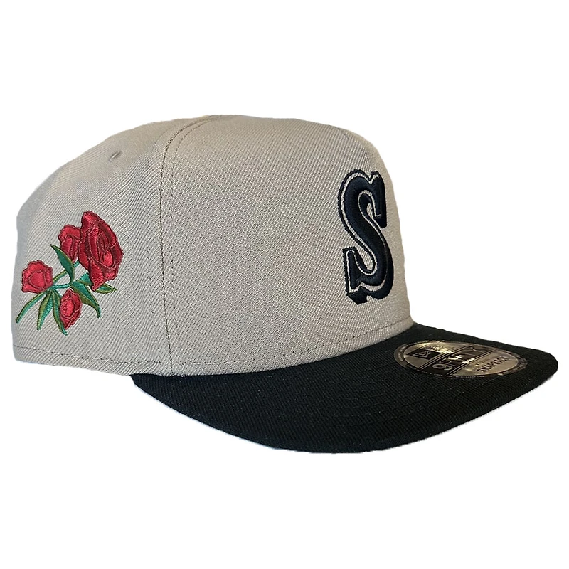 Seattle Mariners Khaki Black Rose Patch New Era 9FIFTY A-Frame Snapback Hat