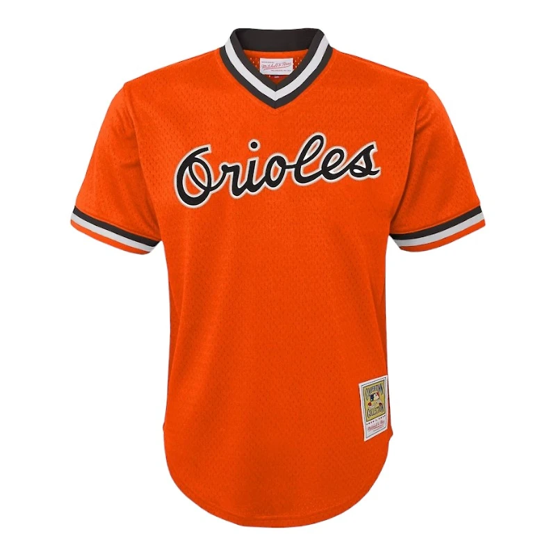 Baltimore Orioles Cal Ripken Jr Mitchell & Ness Youth Cooperstown Collection Orange Mesh BP Jersey
