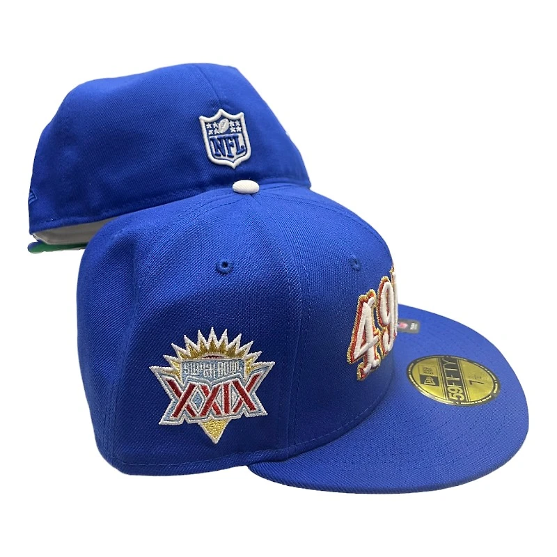 San Francisco 49ers Royal Blue SB XXIX Patch Green UV NFL New Era 59FIFTY Fitted Hat