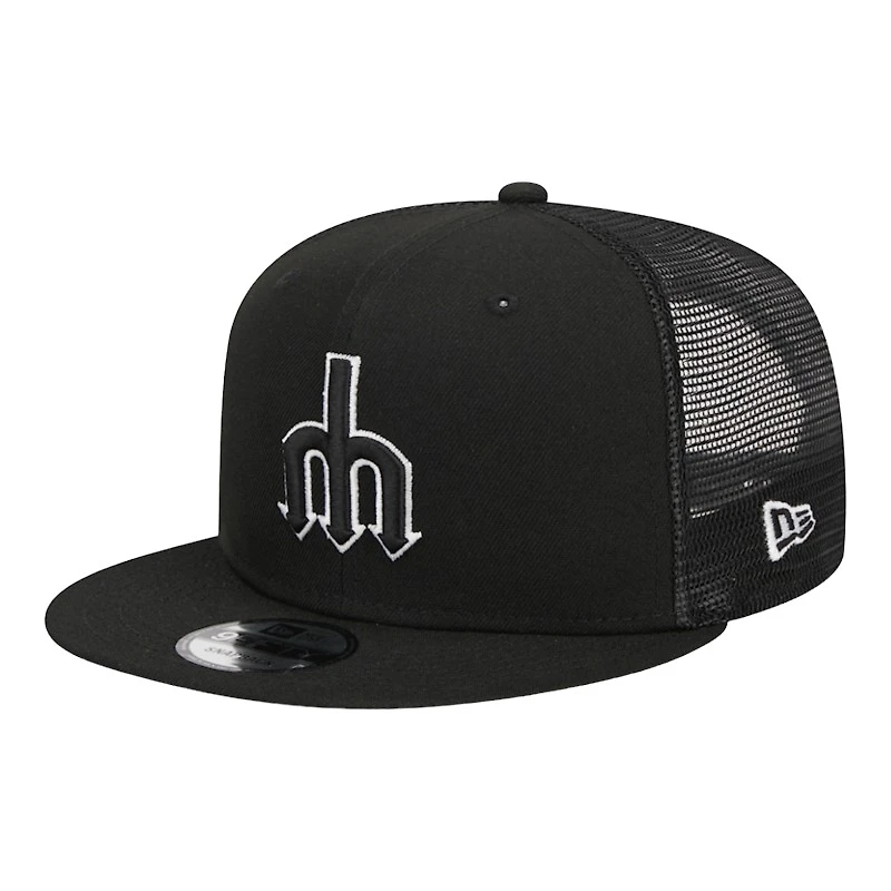 Seattle Mariners Black Trident Logo Trucker New Era 9FIFTY Snapback Hat