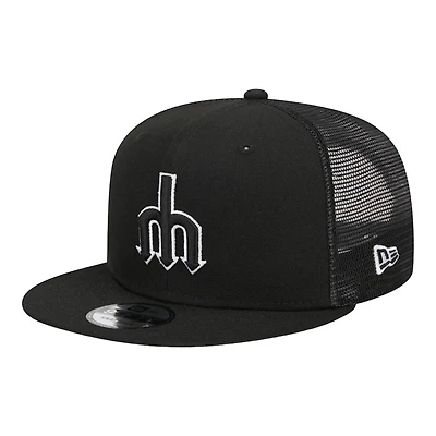 Seattle Mariners Black Trident Logo Trucker New Era 9FIFTY Snapback Hat