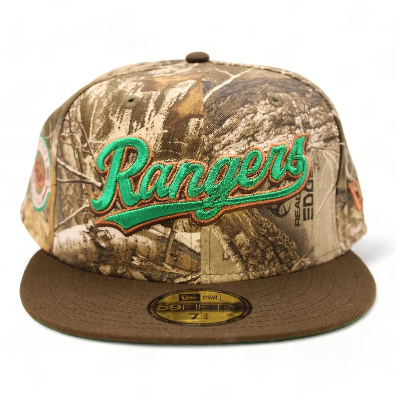 Texas Rangers RealTree Edge and Brown FHN Ranger Arlington Stadium Patch Green UV New Era 59Fifty Fitted Hat