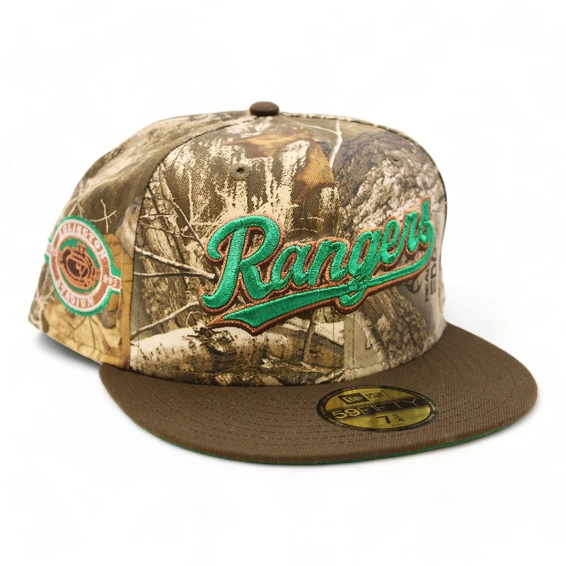 Texas Rangers RealTree Edge and Brown FHN Ranger Arlington Stadium Patch Green UV New Era 59Fifty Fitted Hat