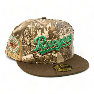 Texas Rangers RealTree Edge and Brown FHN Ranger Arlington Stadium Patch Green UV New Era 59Fifty Fitted Hat