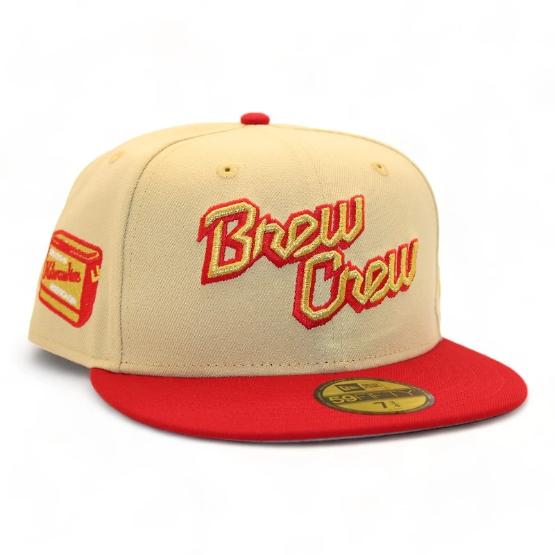 Milwaukee Brewers Vegas Gold and Red FHN High Life Cooler Patch Gray UV New Era 59Fifty Fitted Hat