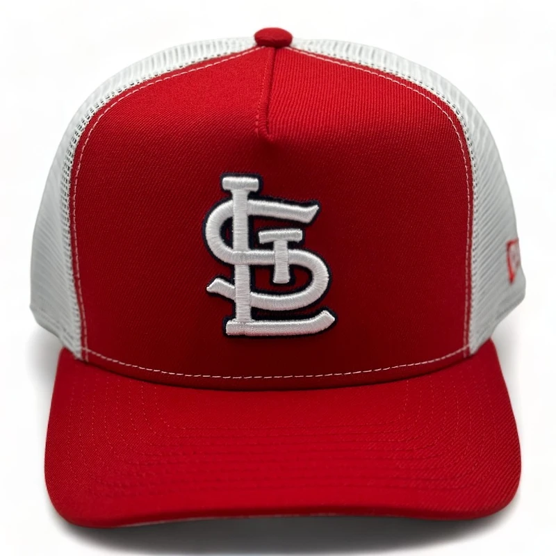 St. Louis Cardinals Red White Trucker Mesh New Era A-Frame 9FORTY Snapback Hat