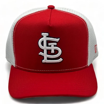 St. Louis Cardinals Red White Trucker Mesh New Era A-Frame 9FORTY Snapback Hat
