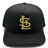 St. Louis Cardinals All Black Gold Logo Trucker Mesh New Era A-Frame 9FORTY Snapback Hat