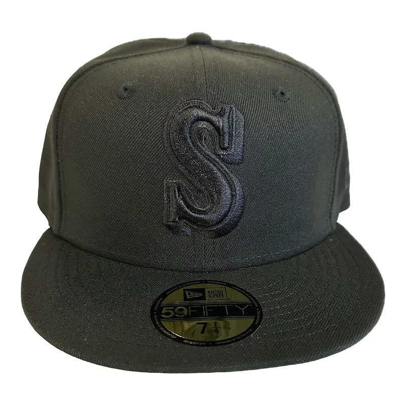 Seattle Mariners Black on Cooperstown S Logo New Era 59FIFTY Fitted Hat