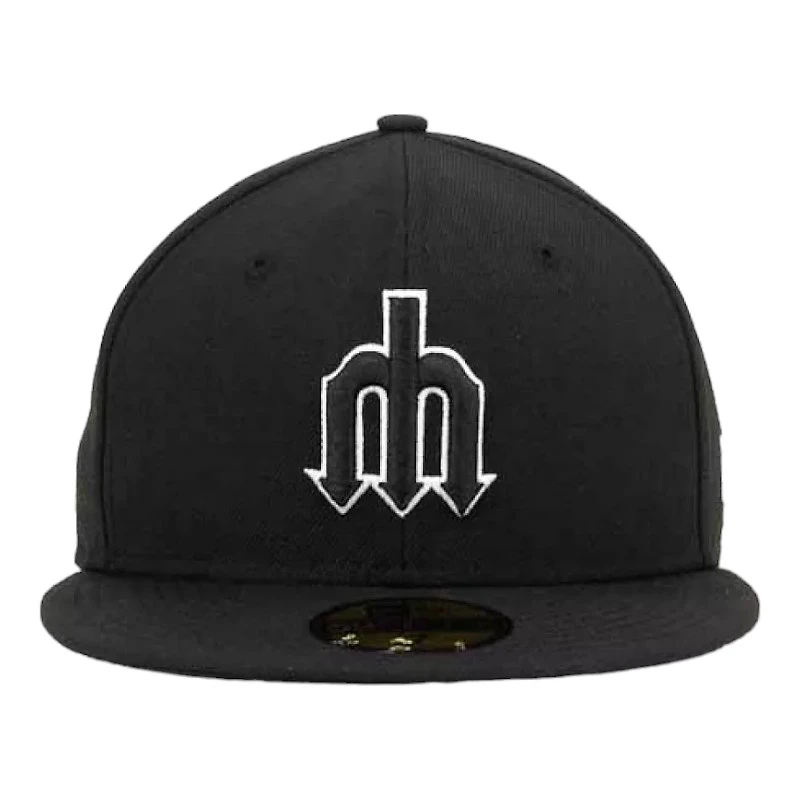Seattle Mariners Black and White Trident Logo New Era 59FIFTY Fitted Hat
