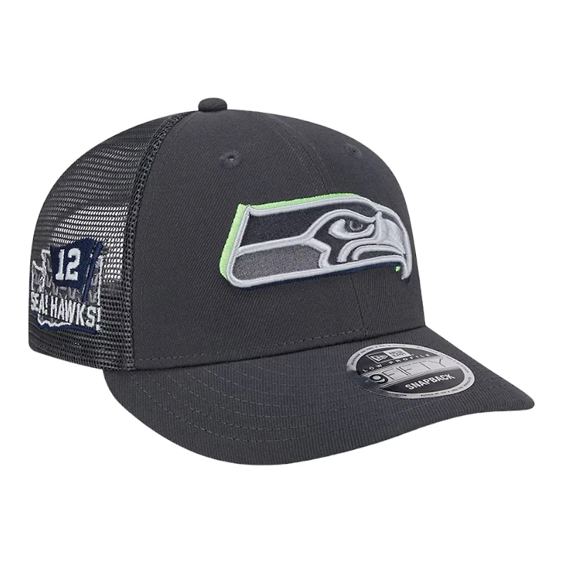 Seattle Seahawks Graphite 2024 NFL Draft Low Profile Trucker New Era 9FIFTY Snapback Hat