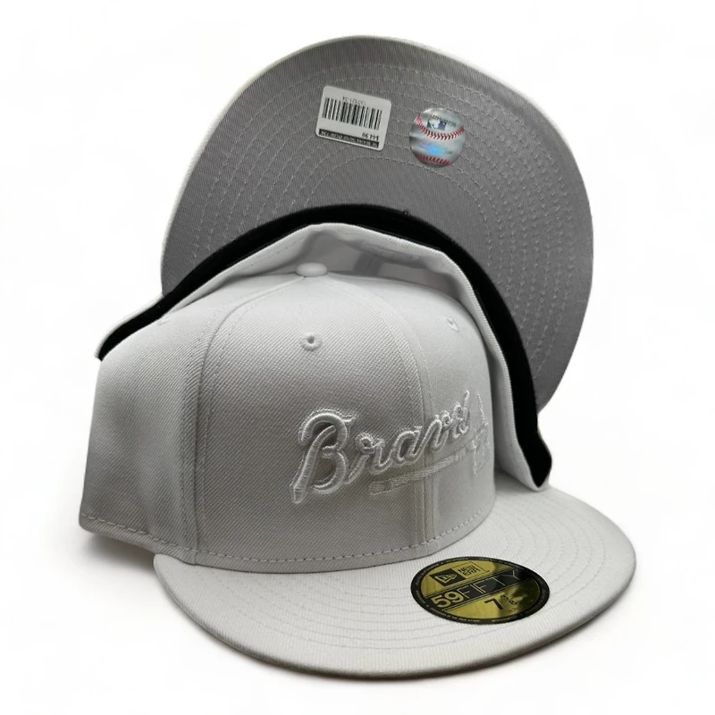 Atlanta Braves All White Script Logo Gray UV New Era 59FIFTY Fitted Hat