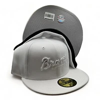 Atlanta Braves All White Script Logo Gray UV New Era 59FIFTY Fitted Hat