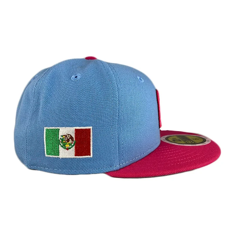 Kids Mexico Sky Blue Pink Two Tone WBC Flag Side Patch Gray UV 59FIFTY Fitted Hat