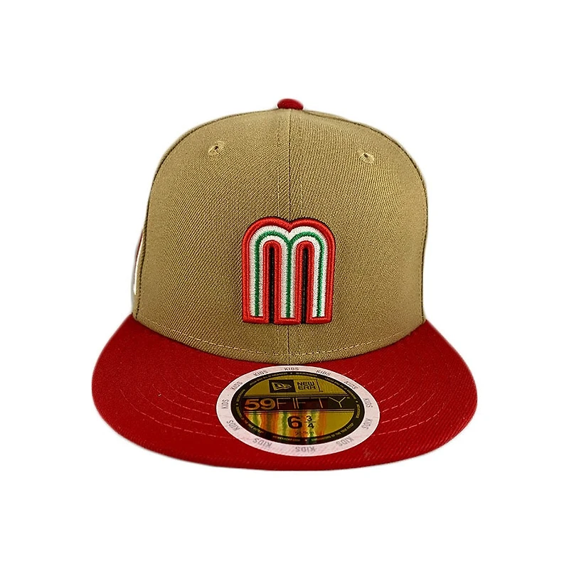 Kids Mexico Camel and Red WBC Flag Side Patch Gray UV 59FIFTY Fitted Hat