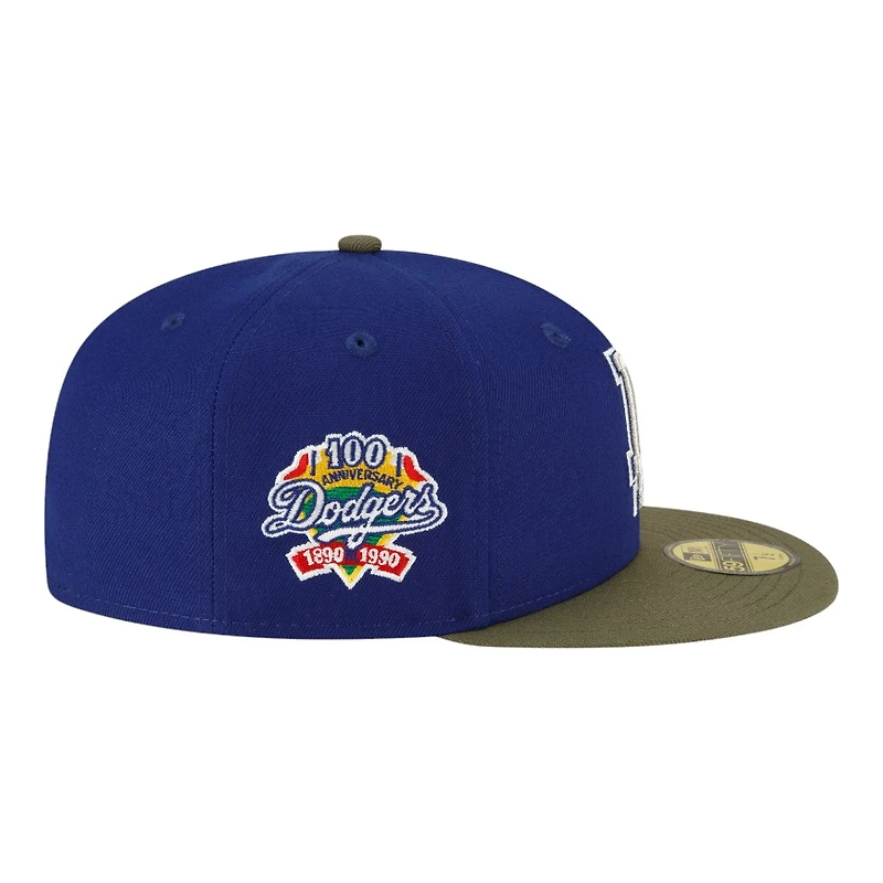 Los Angeles Dodgers Royal and Olive 100th Anniv Patch Gray UV New Era 59FIFTY Fitted Hat