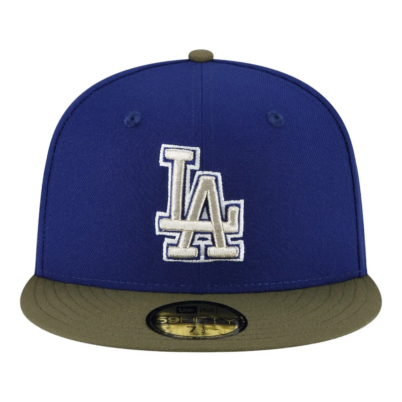 Los Angeles Dodgers Royal and Olive 100th Anniv Patch Gray UV New Era 59FIFTY Fitted Hat