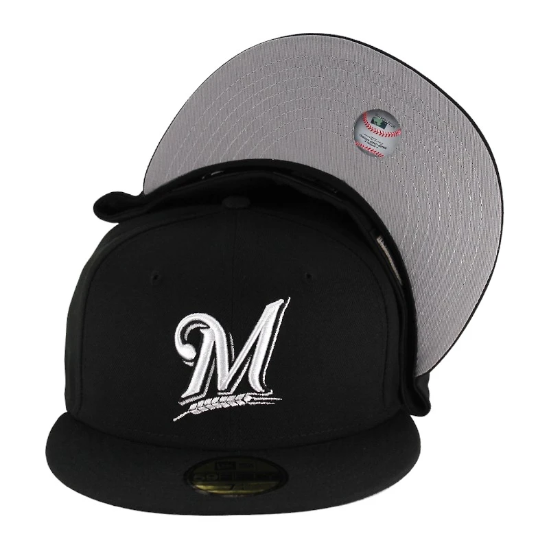 Milwaukee Brewers Black and White Gray UV 59FIFTY Fitted Hat