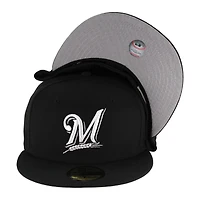Milwaukee Brewers Black and White Gray UV 59FIFTY Fitted Hat