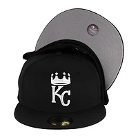 Kansas City Royals Black and White Crown Logo Gray UV 59FIFTY Fitted Hat
