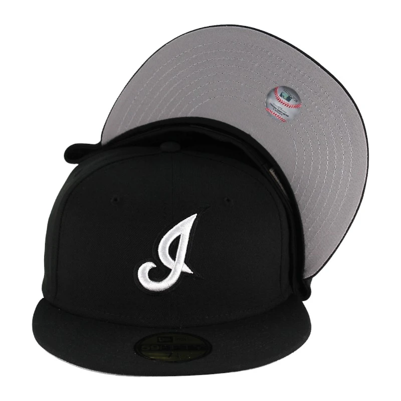 Cleveland Indians Black and White Cooperstown Logo Gray UV 59FIFTY Fitted Hat