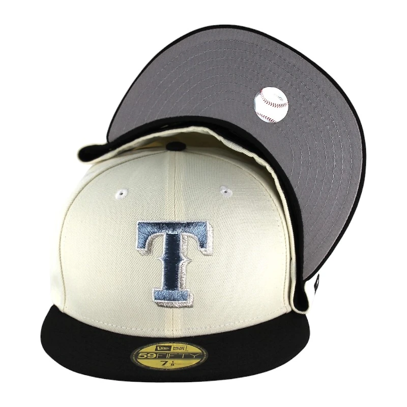 Texas Rangers Chrome and Black Blue Logo Gray UV 59FIFTY Fitted Hat